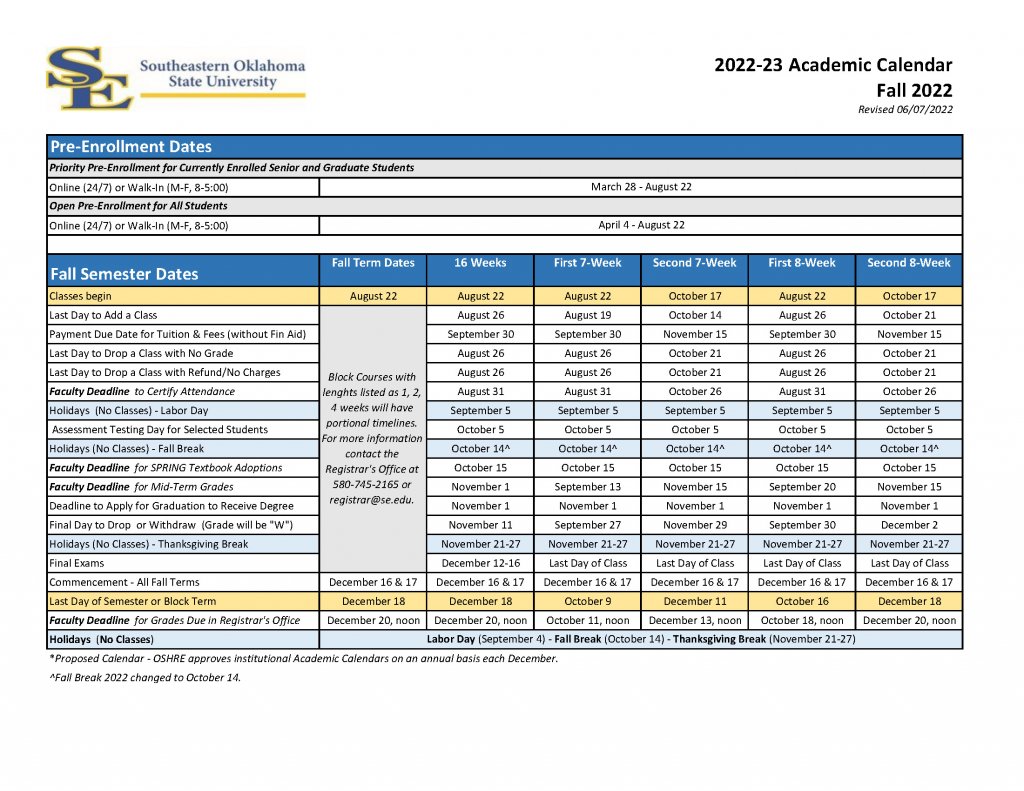 Academic Calendar - Office of the Registrar