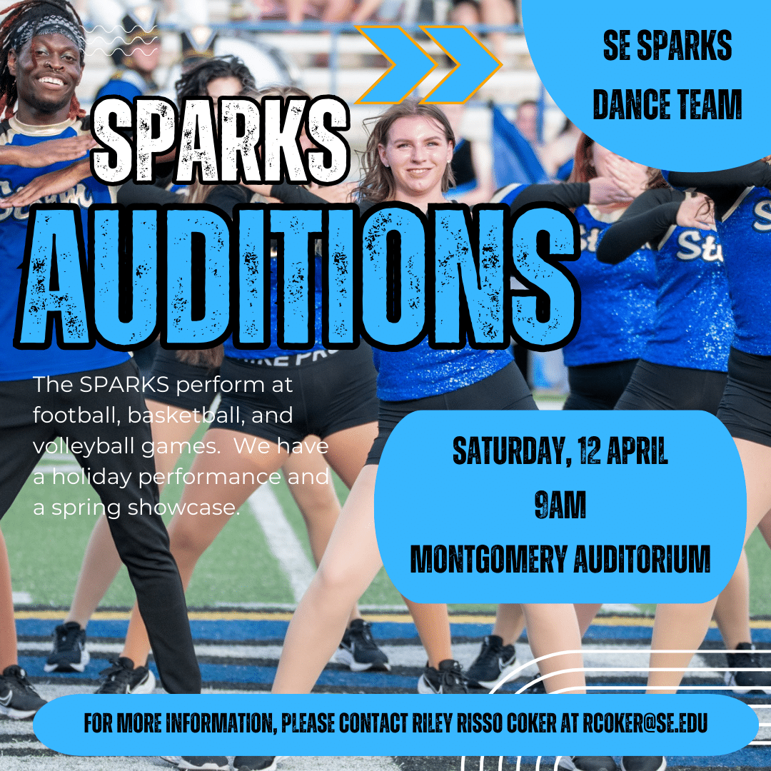 A graphic with details on the Sparks Dance Team Auditions