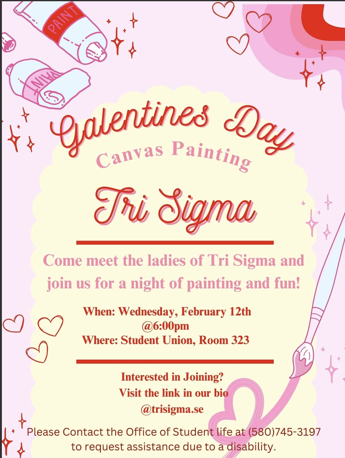 A graphic flyer for a Tri Sigma recruiting event