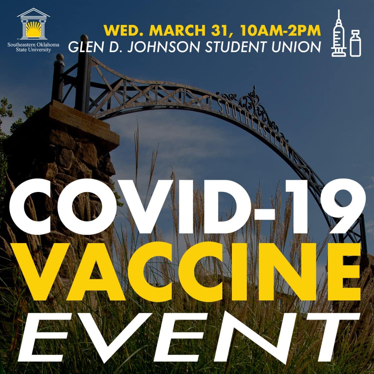 Southeastern to offer COVID-19 vaccine to all its students, faculty, and staff on campus March 31 banner